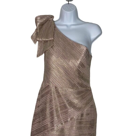 Aqua Woman’s One Shoulder Metallic Sheath Dress Mini Shoulder Bow Mauve SZ 4 - Picture 3 of 8